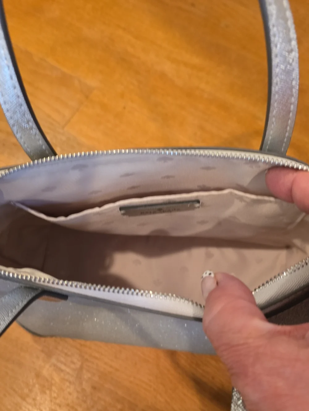kate spade Silver Glitter Tote with Top Handles NWOT